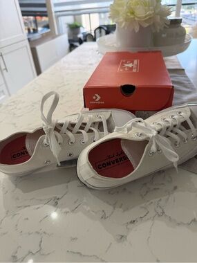 Converse White Low Top Sneakers with Red Insole